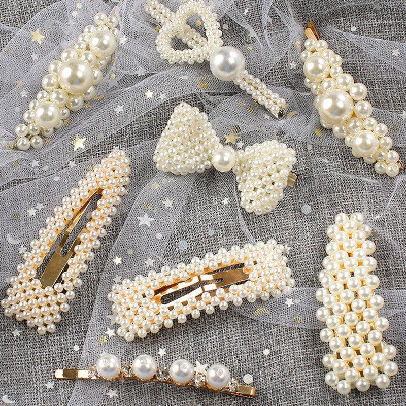 

Women Girls Pearl Hair Clips Headwear Geometric Snap-on Hairpins Hairsticks Barrettes Headdress Accessories Ornaments &, Golden;silver
