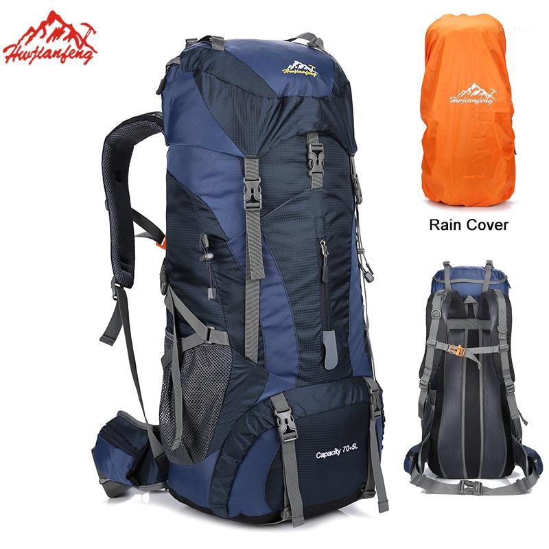 

70+5L Waterproof Hiking Backpack,High Capacity Moutaineer Traveling Rucksacks,Men Outdoor Camping Nylon Backpack with Rain Cover1, Red