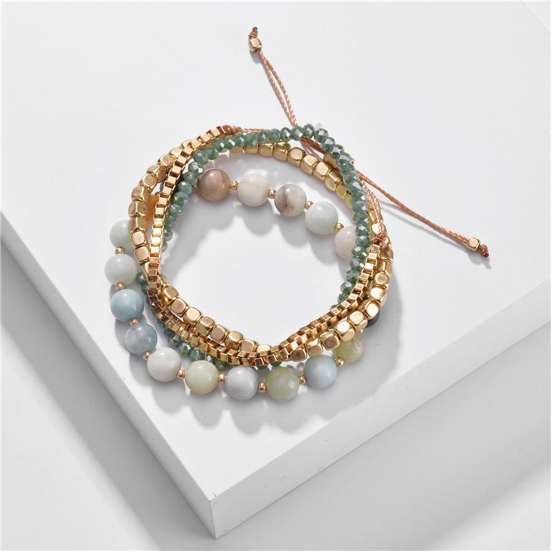 

B2318 ZWPON 4 PCS Stack Gold Filled Cube Natural Stone Beads Bracelets Sets Elastic BOHO Glass Beaded Box Chain Bracelets Bangle1