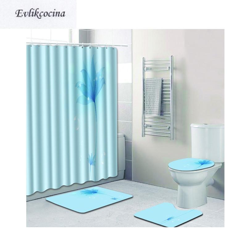 

Free Shipping 4pcs Blue Flower Banyo Paspas Bathroom Carpet Toilet Bath Mats Set Non Slip Pad Tapis Salle De Bain Alfombra Bano