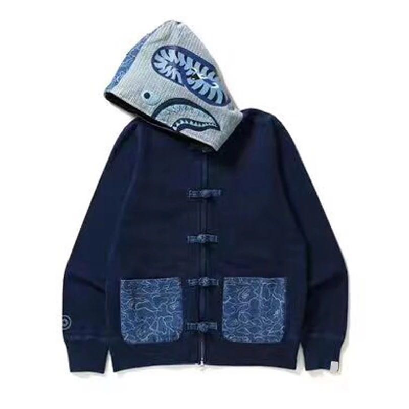 

AW Men Women Special Design Hoodie Famous Shark Print Cotton Sweater Hoodies Mens Hip Hop Streetwear High Quality Zipper Hooded Jacket M-2XL, Blue
