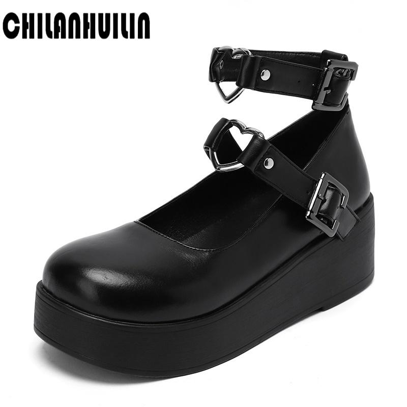 

Dress Shoes Plus Size Lady Wedges High Heels Pumps Woman Fashion Buckle Punk Thick Platform Girls Women Party Mary Janes, Beige