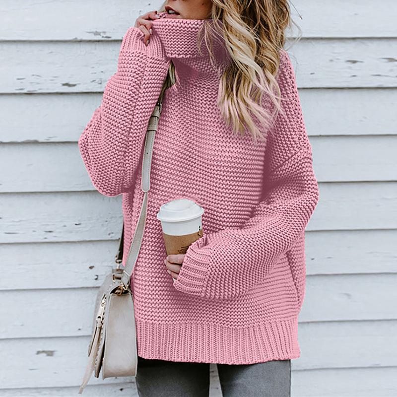 

Sweater Female 2021 Fashion Women Solid Long Sleeve Sweater Turtleneck Pullover Fashion Atmosphere Neck Simple Retro, Gy