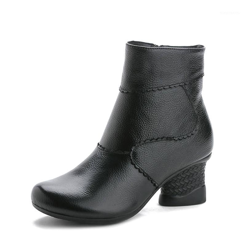 

2020 Fashion Winter Woman Genuine Leather Ankle Boots Female booties Casual Shoes Women Warm Snow Boots with Fur Ladies Shoes1, Black