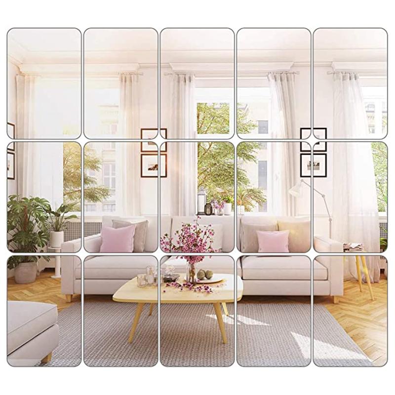 

Wall Stickers 3D Mirror Sheets Flexible Non Glass Plastic Arylic Self Adhesive Tiles