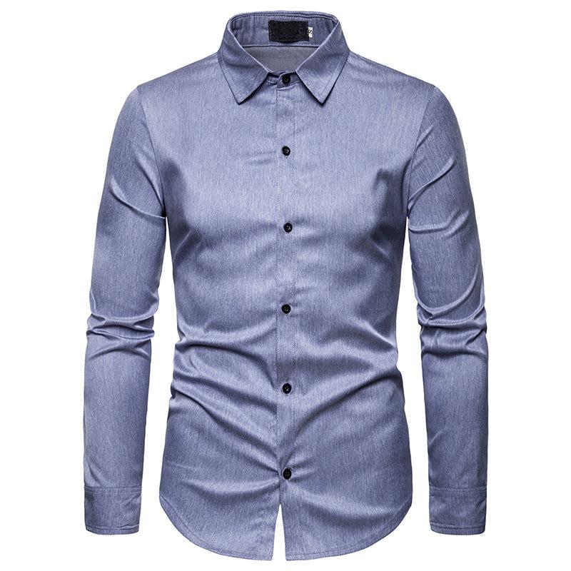

Mens Casual Button Down Dress Shirts 2020 Brand New Slim Fit Long Sleeve Chemise Homme Classic Business Formal Shirt For Men, Blue