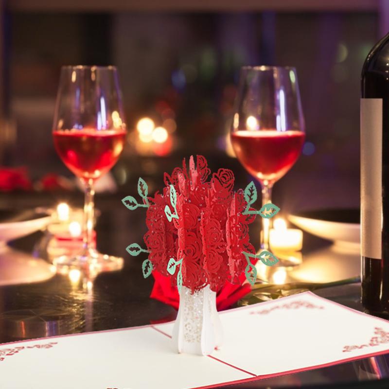 

3D Wedding Invitations Cards DIY Simple Romantic Rose Greeting Card Customized Engagement Cards For Valentine Day Party