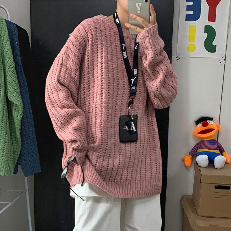

Autumn Warm Solid Men's Sweaters Korean Men Oversized Knitted Pullovers Harajuku Casual Sweater Tops Man Clothes, Black