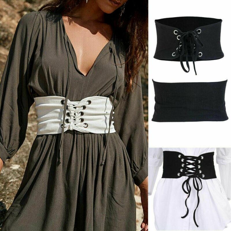 

Women's Vintage Lace Up Stretch Waist Belt Wide Lace-up Elastic Waistband, Black;brown