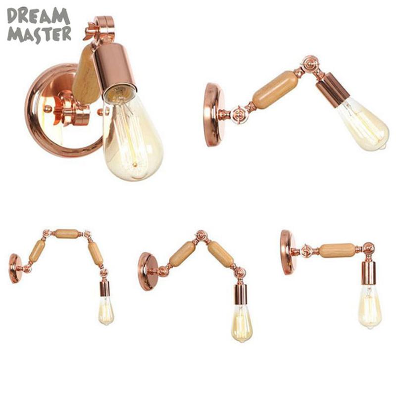 

Nordic Wood Wall Lights Bedroom Beside LED Lights Modern adjustable E27 Wall Lamps industrial Restaurant Bar Lighting