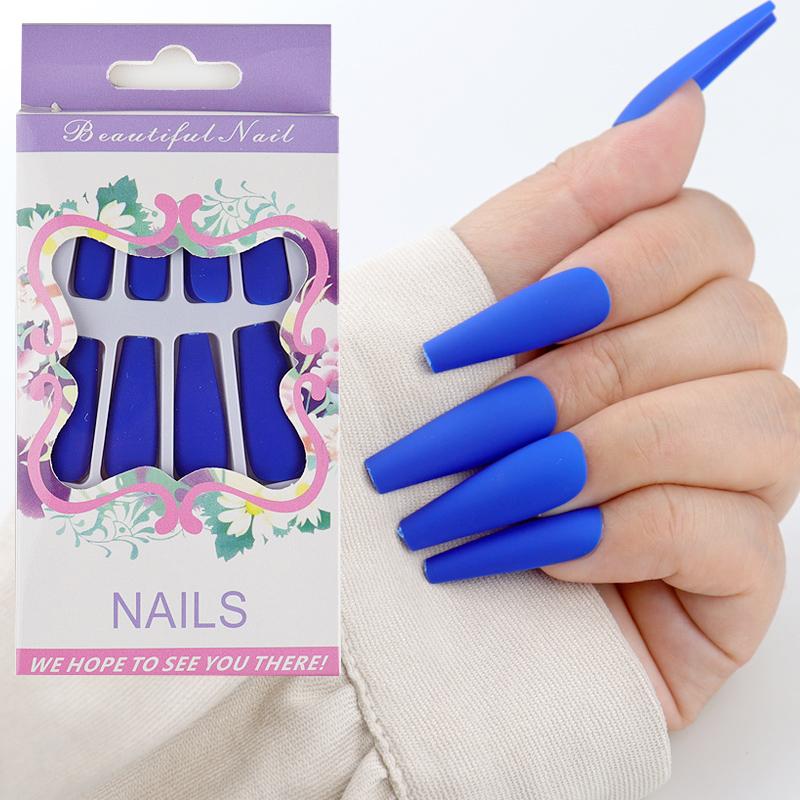 

WAKEFULNESS 20Pcs Blue Matte Fake Nail Art Tips Long Ballerina Coffin Nails ABS Full Cover Fasle Nails With Glue Manicure Tools, 03