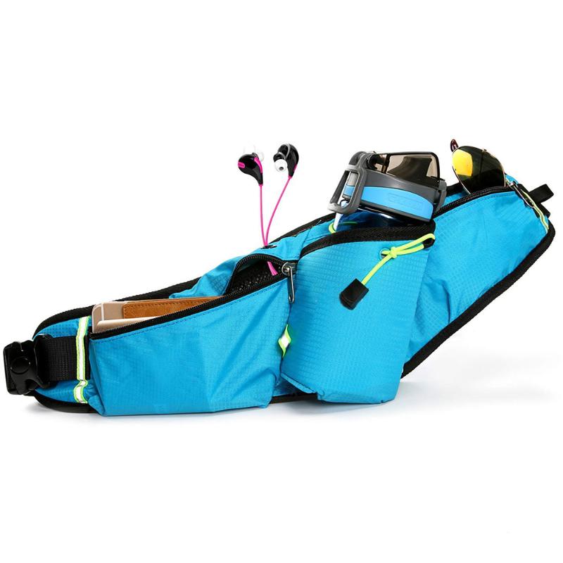 

Men Women Sports Outdoor Cycling Running Casual Chest Bag Reflective Stripe Waterproof Waist Bag with Water Bottle Holder, Black