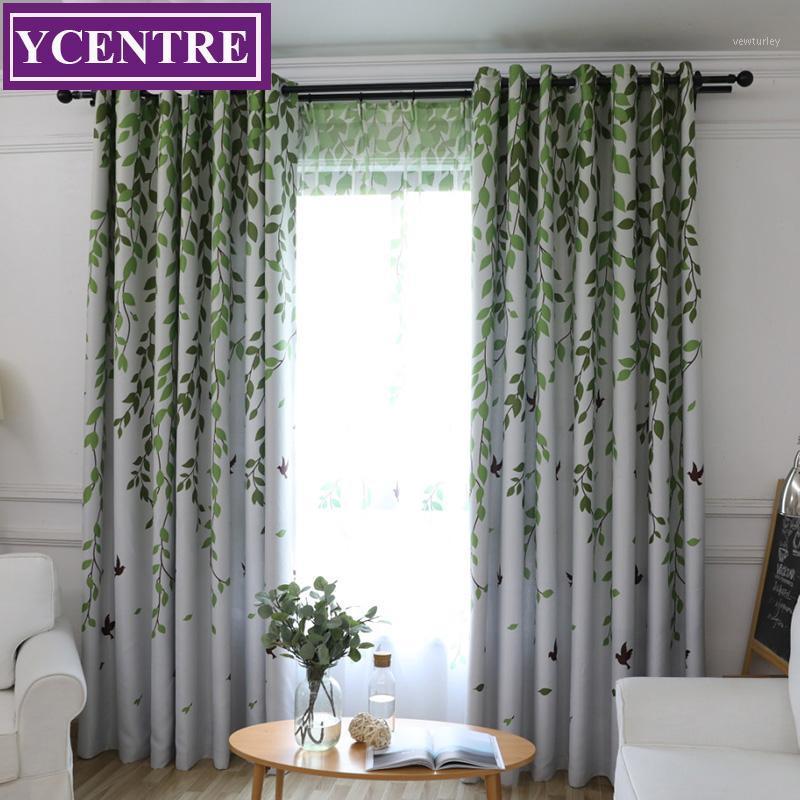 

YCENTRE Pastoral Style Decorative Window Treatment Leaves Printed Blackout Curtains for Living Room Curtain Drapes for Bedroom1, Blue voile