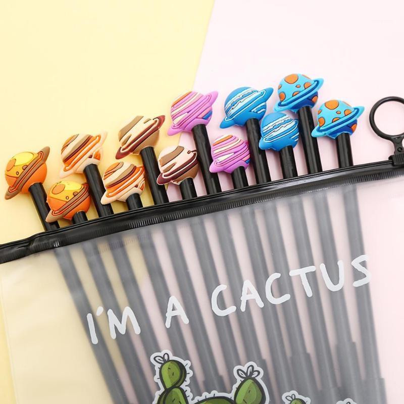 

12Pcs/pack Korean Kawaii Space Planet Gel Pens Cool Blue Ink Galaxy School Office Stationery Kawai Rainbow Pencil Case Bag 0.5mm1
