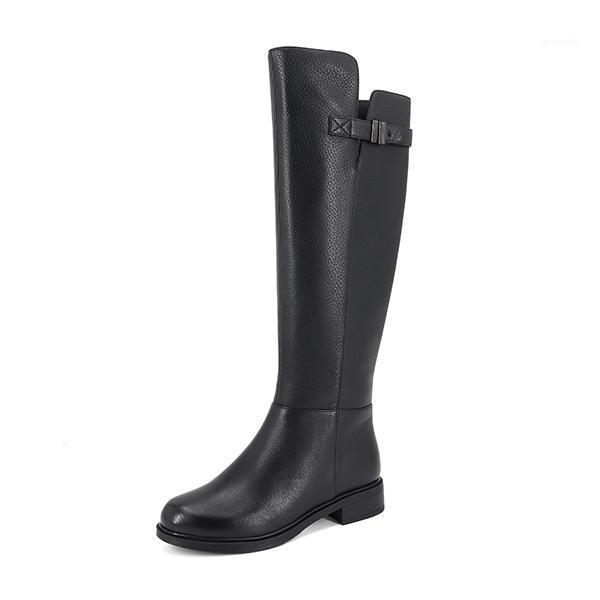 

2020 Special Design Boots Knee-High Warm Round Toe Genuine Leather Comfortable Square Heel Shoes Wool Women's Boots1, Black