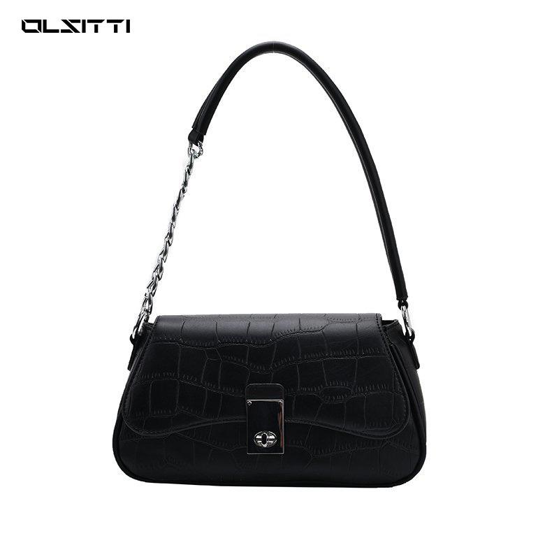 

OLSITTI Fashion High Quality PU Leather Shoulder Crossbody Bags for Women 2021 New Ladies Casual Solid Color Handbag Sac Epaule, Black