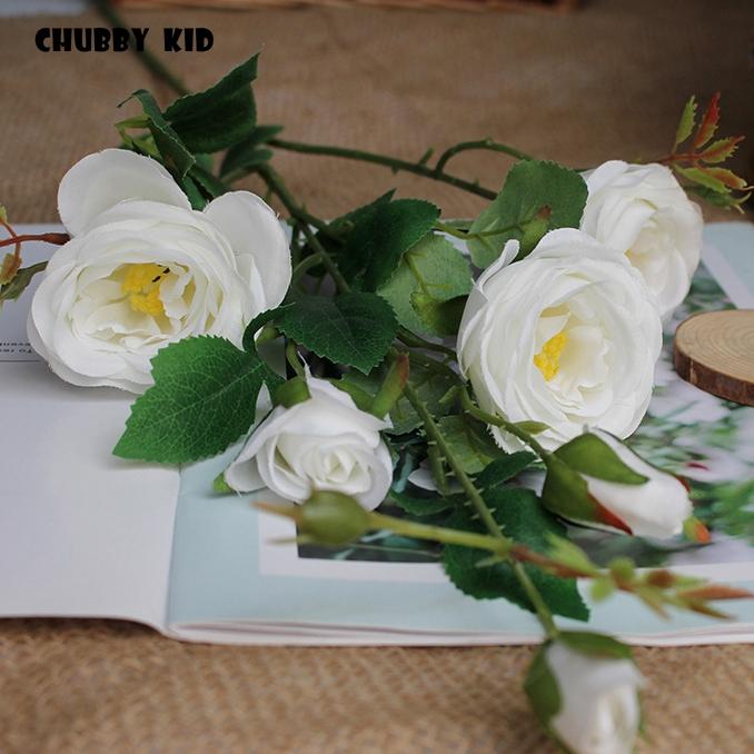 

Wholesale High quality 6 heads artificial rose flowers 92cm long stem fake rose wedding decorative silk 10pcs/lot, White rose