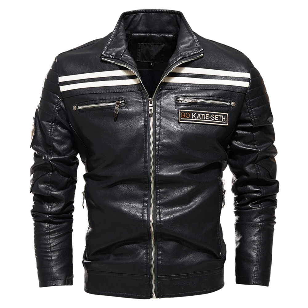 

Men Jacket Zipper Leather Jacket Black Motorcycle Jacket Men Stripe Design Slim Fit Street Wear Coat Autumn Winter Fashion Tops 201104, Kcd739 red