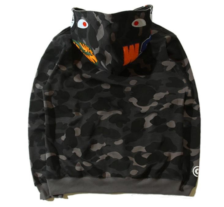 

New men' designer sweater bathing ape shark head camouflage ape monkey full zipper jacket windbreaker hoodie hip-hop men' designer