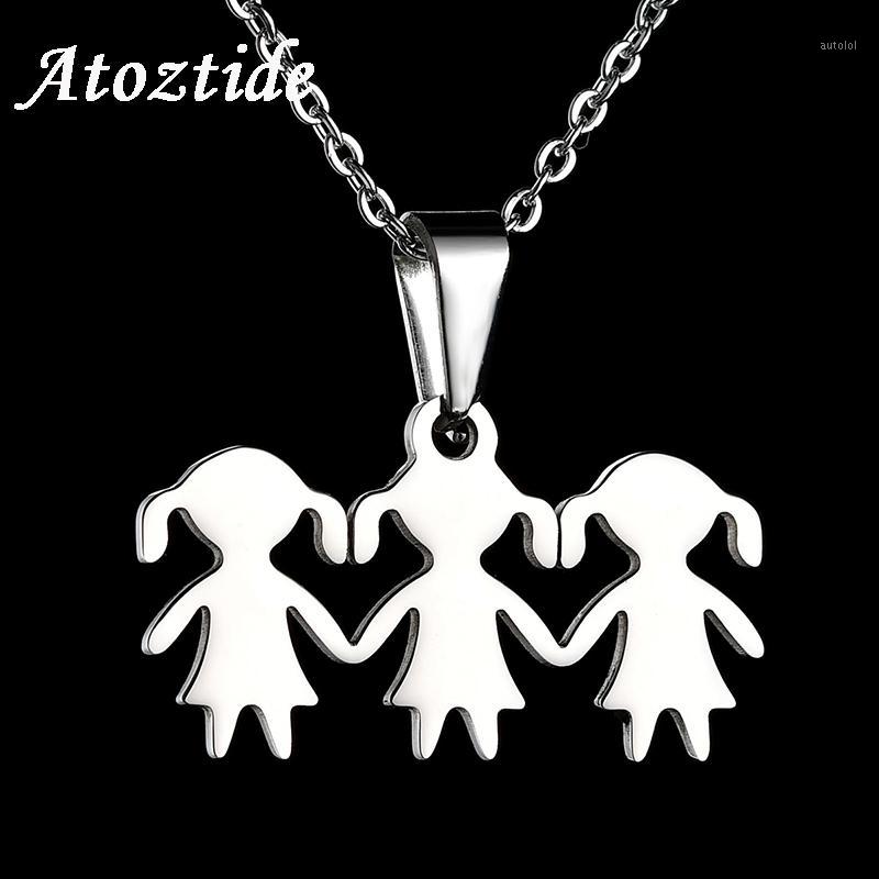 

Atoztide Lovely Stainless Steel Cartoon Girls Family Necklace For Women Gold Color 3 Daughters Figure Chain Necklace1