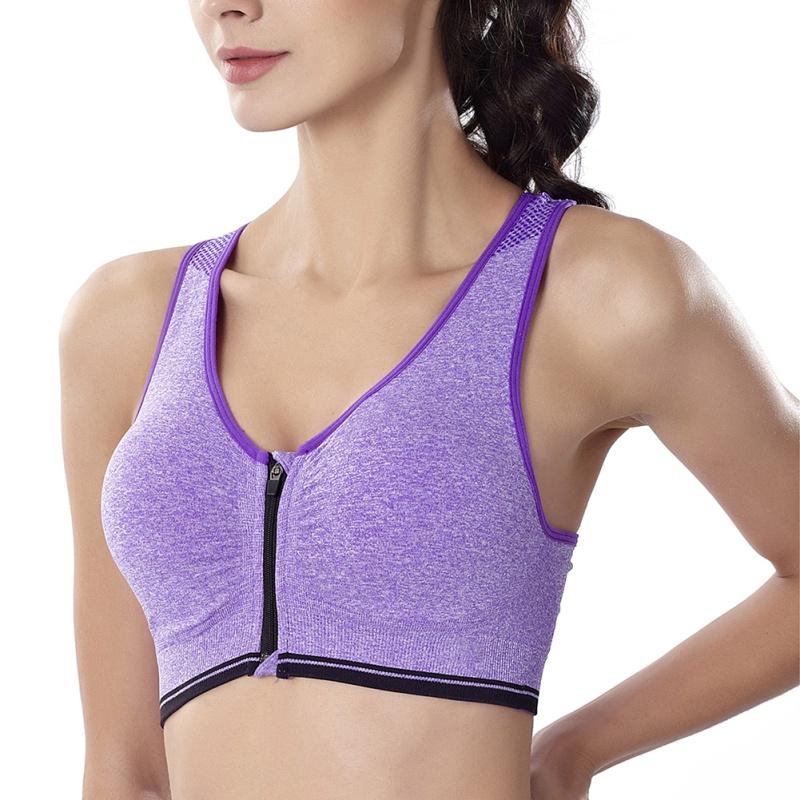 

Push Up Bra Women's Front Zipper Sports Breathable Lingerie Wirefree Padded Fitness Gym Workout Tops Brassiere Underwear
