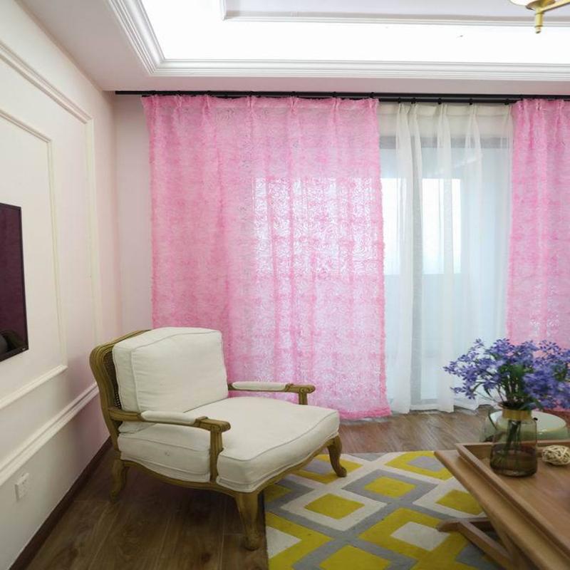 

New Pink Roses Curtains Voile Tulle Romantic Style Translucidus Tulle Curtains Cortinas For Living Room Bedroom Wedding Decor, 1pcs pink voile