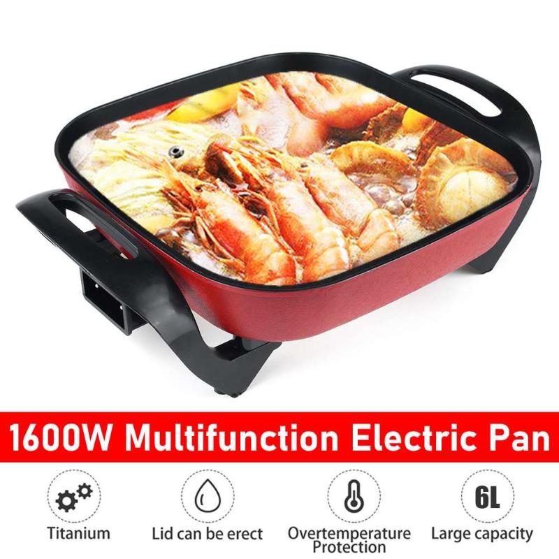 

6L 1600W Electric Hot Pot Frying Pan Multicooker Aluminum Alloy Non Stick Electric Skillets Cooking Soup Pots Steamer