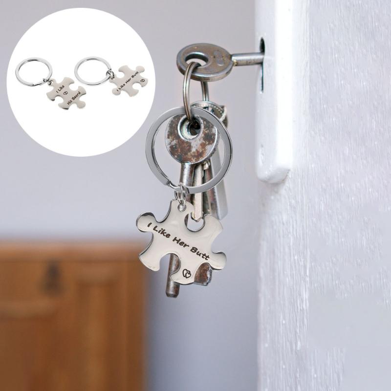

1 Set 2pcs Stainless Steel Valentines' Day Gifts Puzzle Key Chains (Silver)