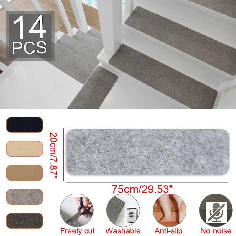 

14pcs Self-adhesive Stair Pads 20x75cm Lengthen Anti-slip Rugs Carpet Mat Sticky Bottom Repeatedly-use Safety Pads Mat for Home, Dark grey