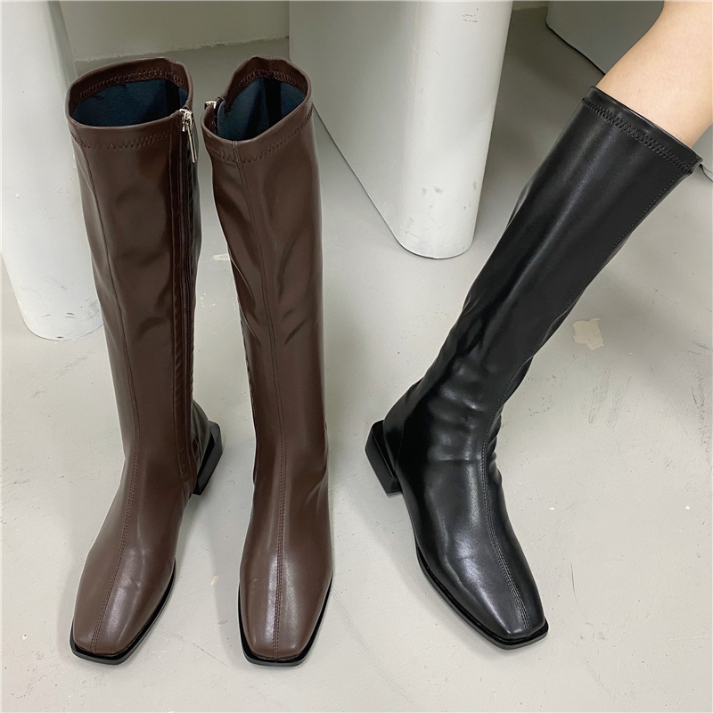 

2021 Fashion Winter Female Long Toe Foot Riding Luxury Designer at Knee High Boots Low Jg34, Black