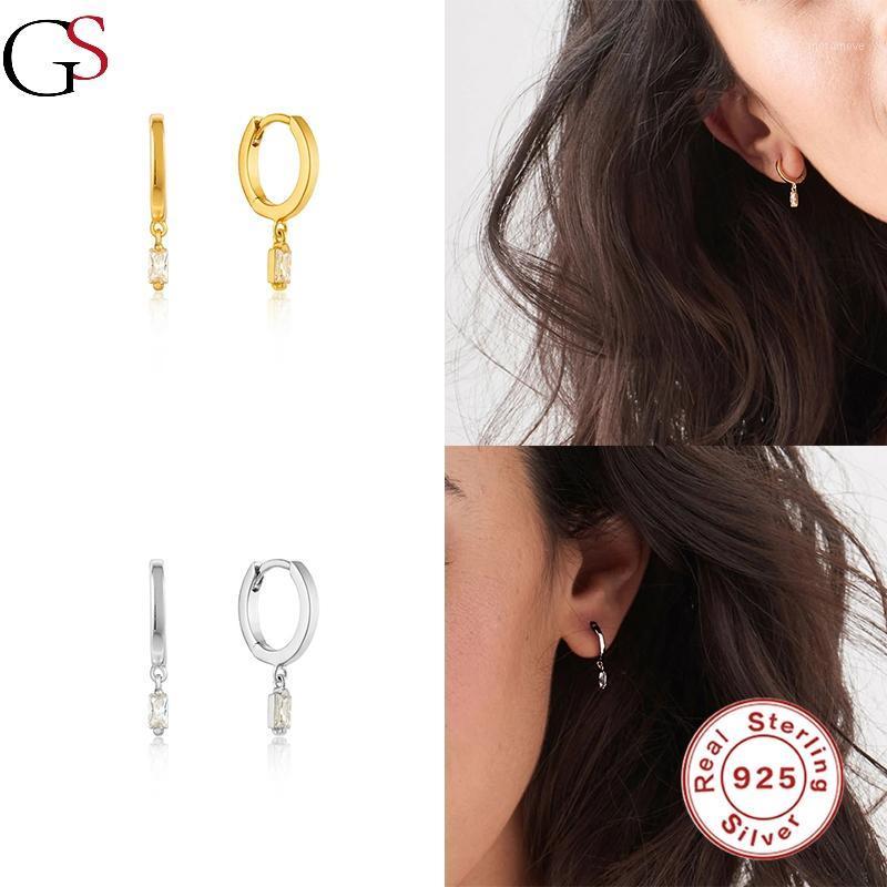 

GS Womens Hoop Earrings 925 Sterling Silver Brincos Fashion Rectangle Zircon Pendientes Christmas Gift For Women Girls1