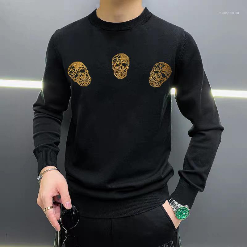 

Winter Men's Sweater Fashion Casual Long Sleeve O-Neck Hot Rhinestone Knitted Personality Street M-5XL1, As shown asian size