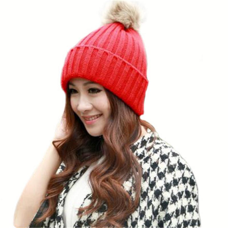 

VISNXGI Women Beanies Fur Pompom Autumn Winter Cap With Knitted Hats Pompon Ball Fashion Ladies Casual Skullies Wholesale Hot, M059 leather pink