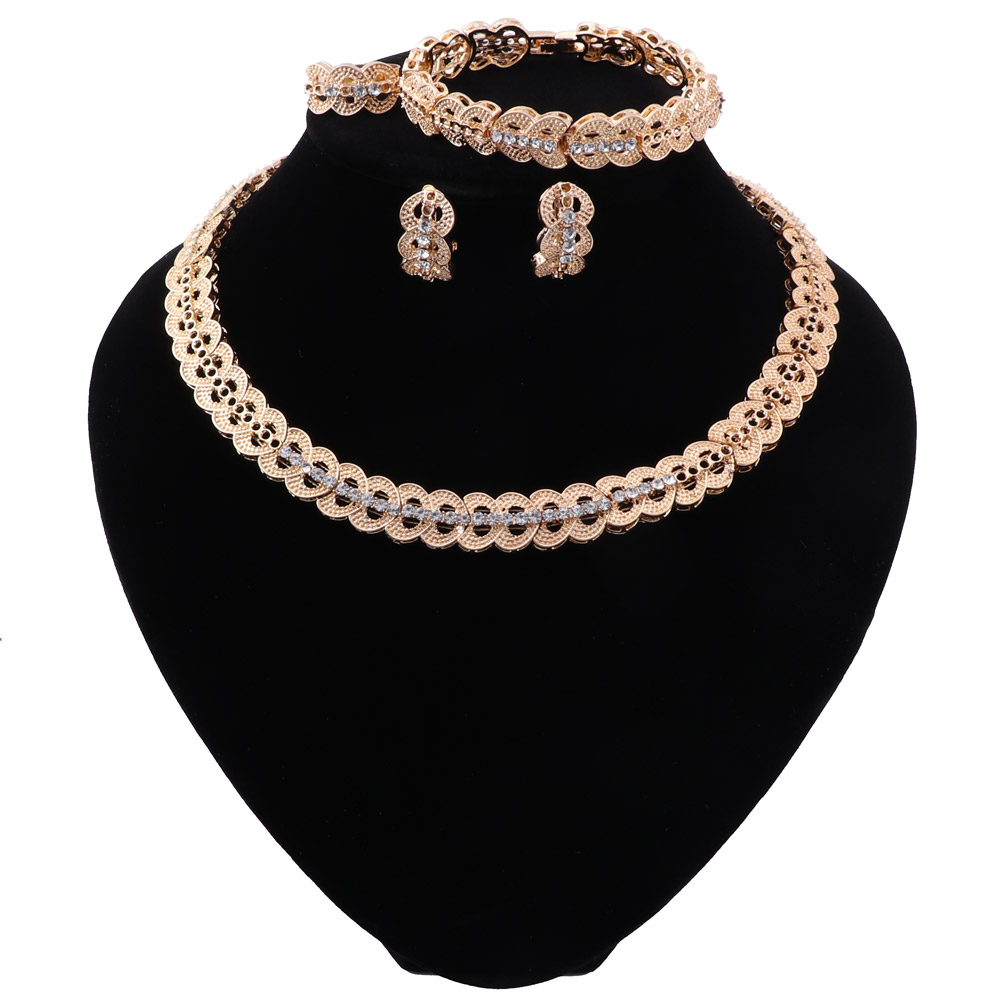 

Trendy Dubai Gold Color Jewelry Set for Women Nigerian Beads Necklace Earrings Bracelet Ring Wedding Fashion jewelry