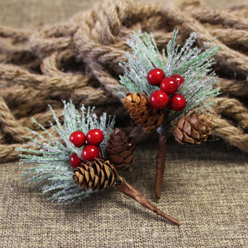 

12pcs Simulation Flower Red Christmas Berries Pine Cone Picks Stems with Holly Branches for Holiday Home Party Decor new1, A1