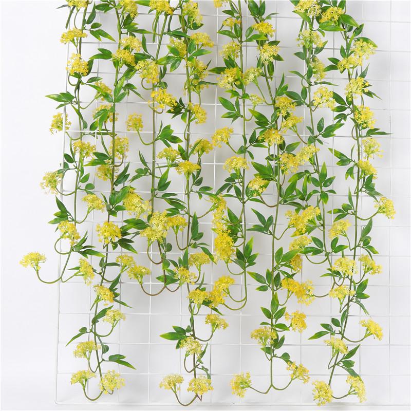 

Home Decoration Hydrangea Flower Rattan with leaves Silk Artificial flowers ceiling wall Hanging Flower Vine Wedding Decoration, White