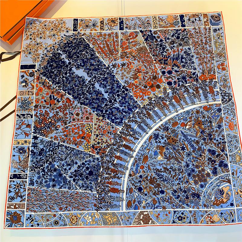

Scarves 100% Twill Silk Scarf Shawl Women Pure Manual Fine Curling Square Luxury Bandana Foulard Head