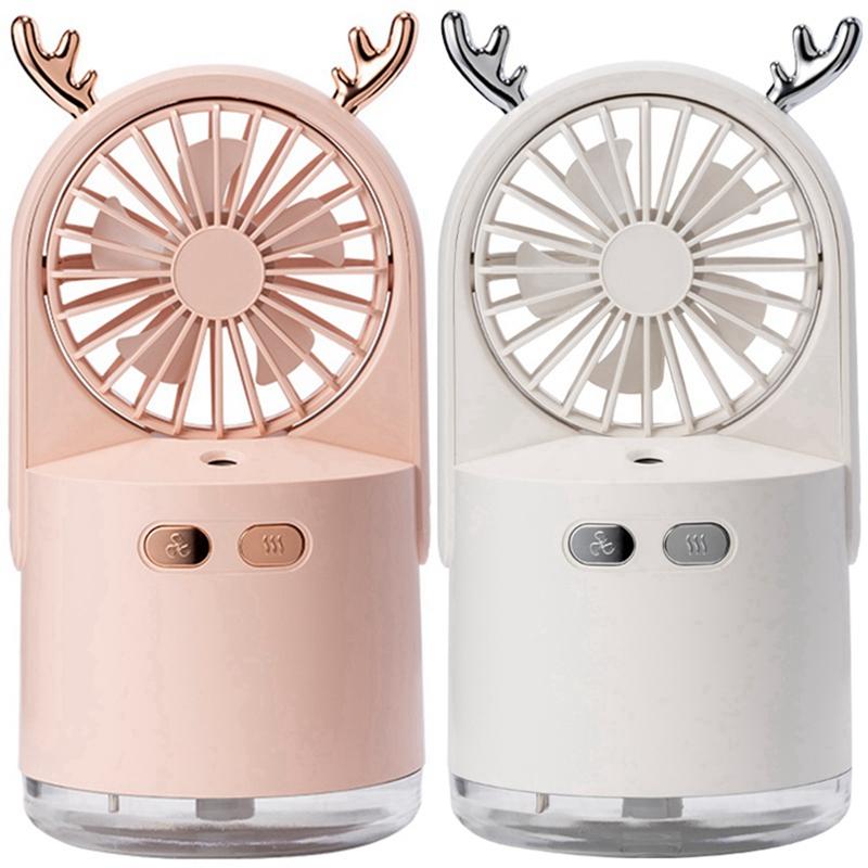 

2set 2000MAh Humidifier Fan Night Light USB Mini Fans Rechargeable Air Humidifiers Air Cooler Fan(Pink&White
