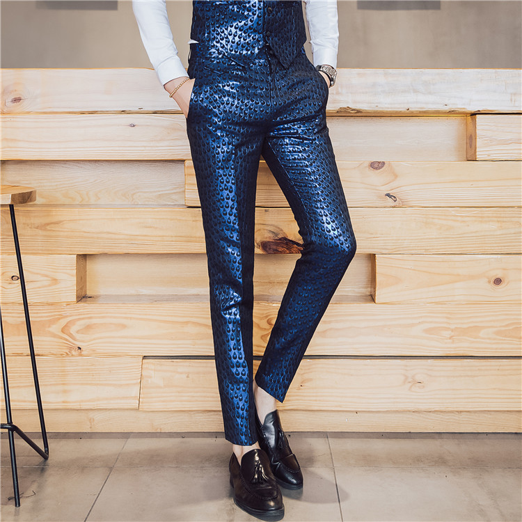 

2020 Print Gold Fashion Thin Pants, Skinny Dress, Suit Suit, Club Club, Personality, Stage Show Manly Pants. H0ki, Blue
