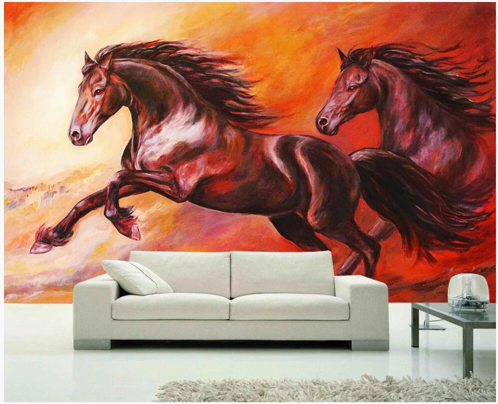 

3d room wallpaper custom photo mural Red sweaty horse TV background wall home decor living room 3d wall murals wallpaper for walls 3 d, Non-woven