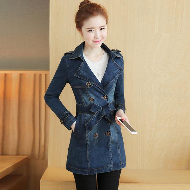 

New Spring Long-sleeved Denim Double Female Coat Ew7w, Blue