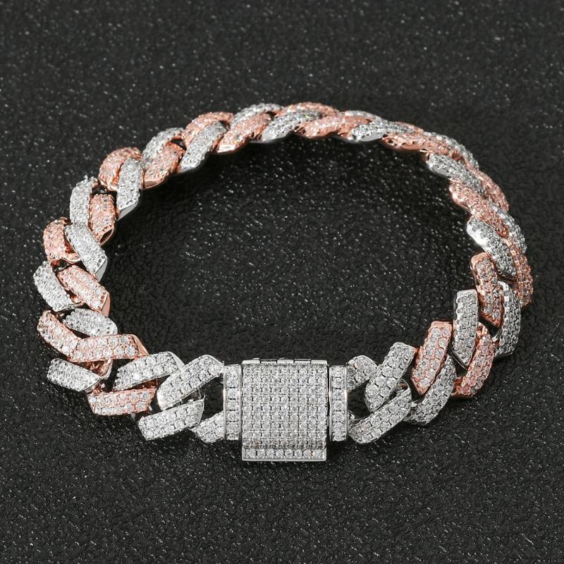 

MATHALLA New Europe American Hiphop Jewelry Iced Out Cubic Zircon Men Brass 14mm CZ Paved Multi-color Miami Cuban Chain Bracelet