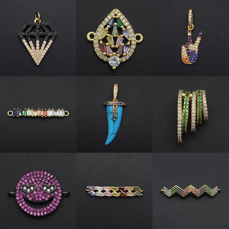 

Charms Fabulous Diy Round Oval CZ Wholesale Wave Finger Necklace Pendant Cubic Zircon Pins Connector For Jewelry Making