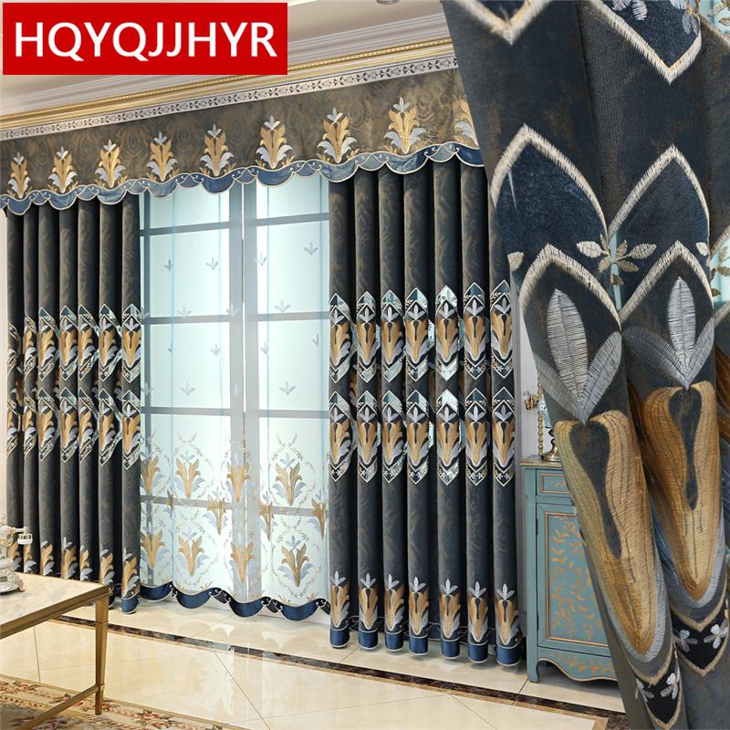 

European and American luxury Velvet with gold Embroidered Blackout Curtains for living room window Curtain Bedroom Kitchen, Tulle