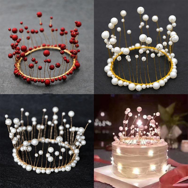 

Artificial Pearl Crown Cake Topper Home Restaurant Baby Shower Birthday Party Decor Supplies