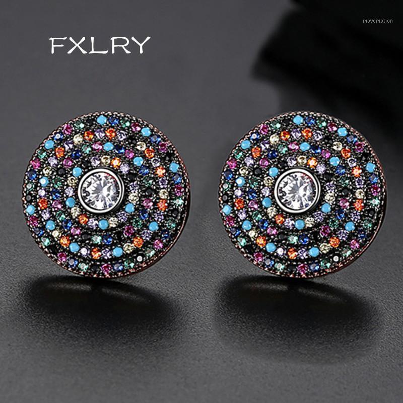

FXLRY New multicolor Inlaid Zircon Vintage Disc Stud Earrings for Women Fashion Jewelry1