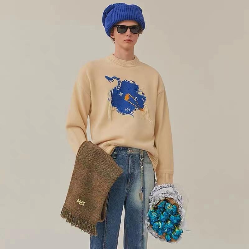 

Top Version Adererror Knitted Sweater Men Women High Quality Blue Graffiti Embroidery Sweatshirt Adererror Casual Sweater