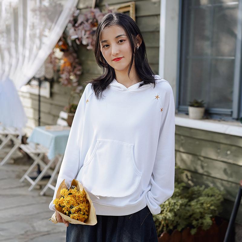 

NINI WONDERLAND Women Casual Hoodie Sweatshirt 2020 Autumn Pullovers Korean Style Sweatshirt Tops Female Brief Vintage Clothes, Black