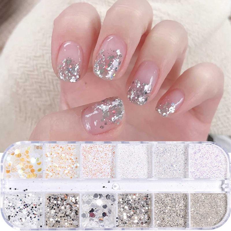 

1 Box Mirror Effect Sparkly Nail Sequins Paillette Mixed Neon Holo Laser Nail Glitters 3D Flakes Slices Art Decorations Tips