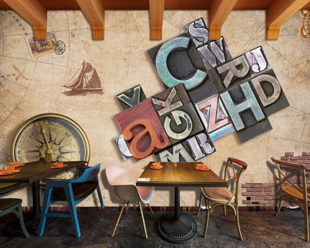 

Free Shipping Creative Custom 3D Photo Wallpaper Restaurant Hotel Decorative Mural Vintage Nautical Letter Background Wall, As pic